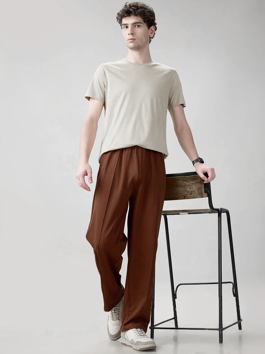 Korean Style Relaxed Fit Joggers - Brown - Image 4