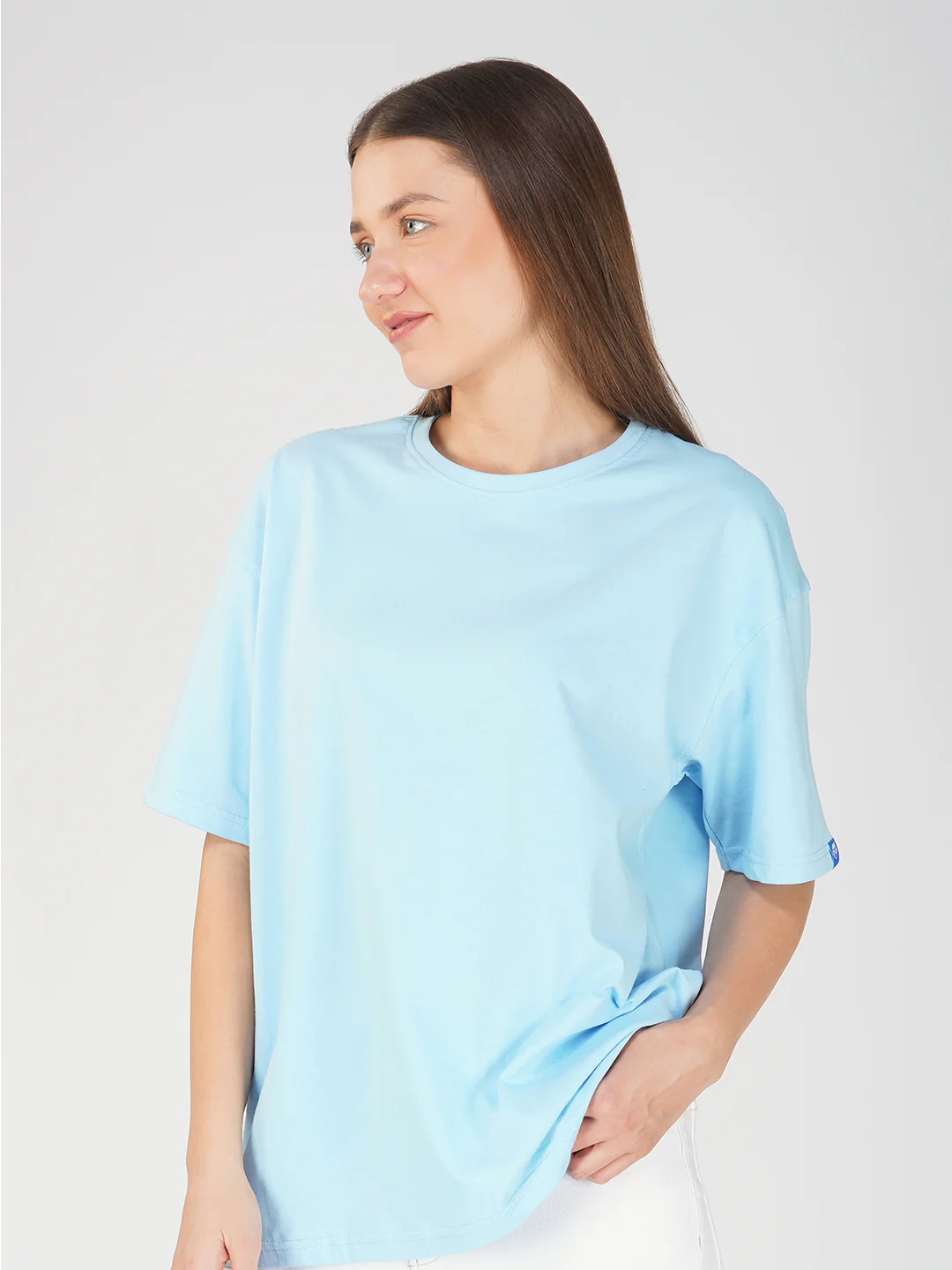 Plain Baby Blue Women Oversized T-Shirt - Image 5