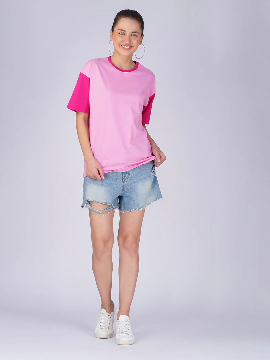Plain Bubble Pink Women Oversized T-Shirt - Image 3