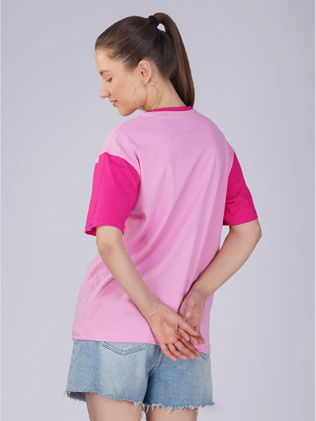 Plain Bubble Pink Women Oversized T-Shirt - Image 4