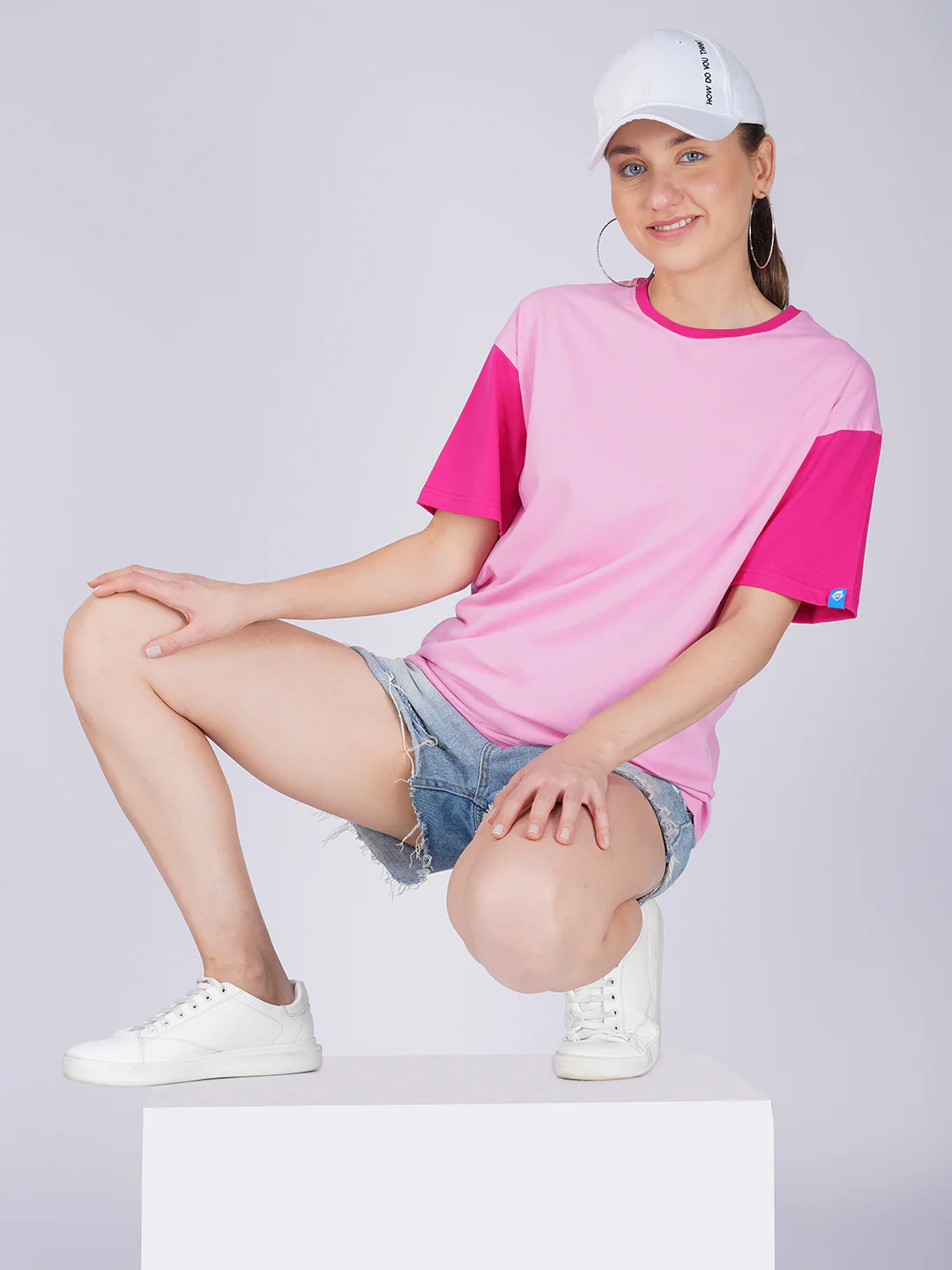 Plain Bubble Pink Women Oversized T-Shirt - Image 5