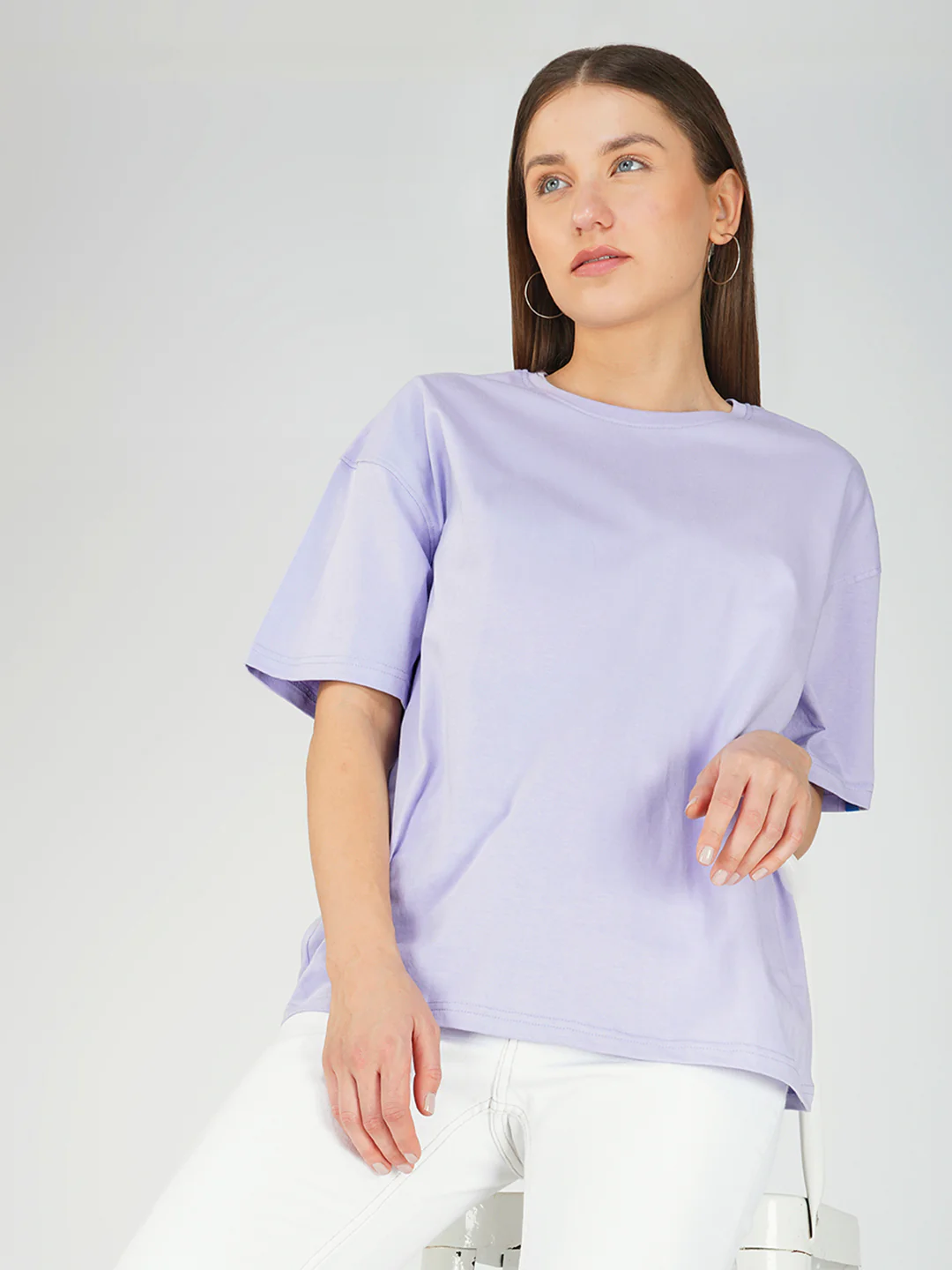 Plain Lavender Women Oversized T-Shirt - Image 4