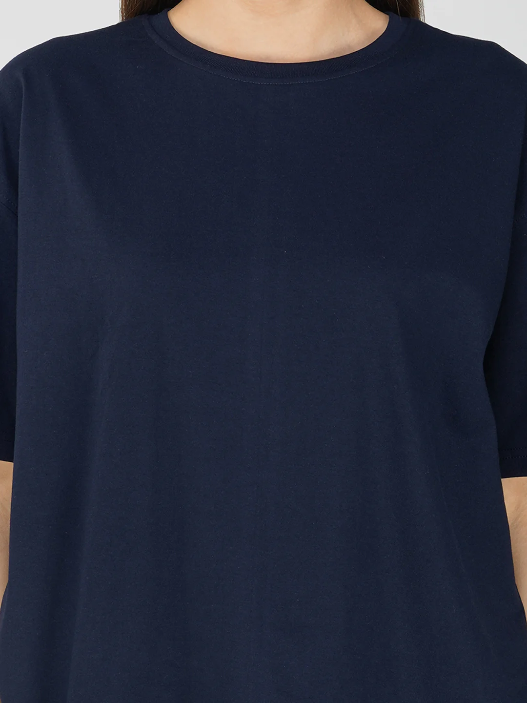 Plain Navy Blue Women Oversized T-Shirt - Image 3