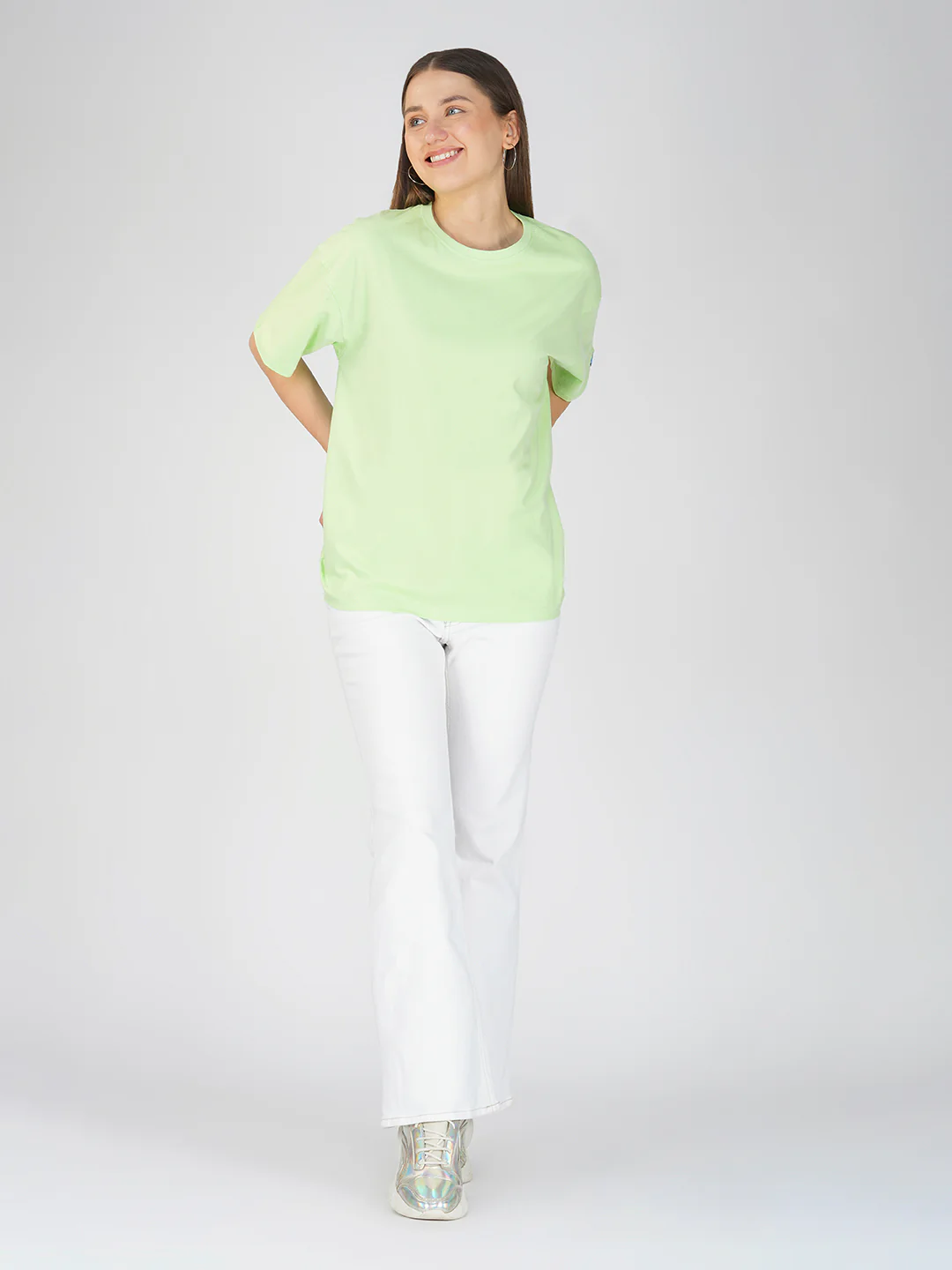 Plain Pastachio Green Women Oversized T-Shirt - Image 4