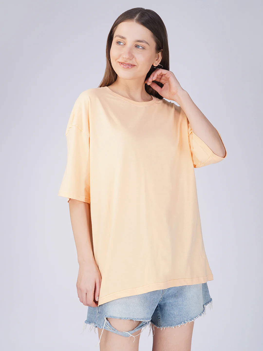Plain Peach Buzz Women Oversized T-Shirt - Image 4