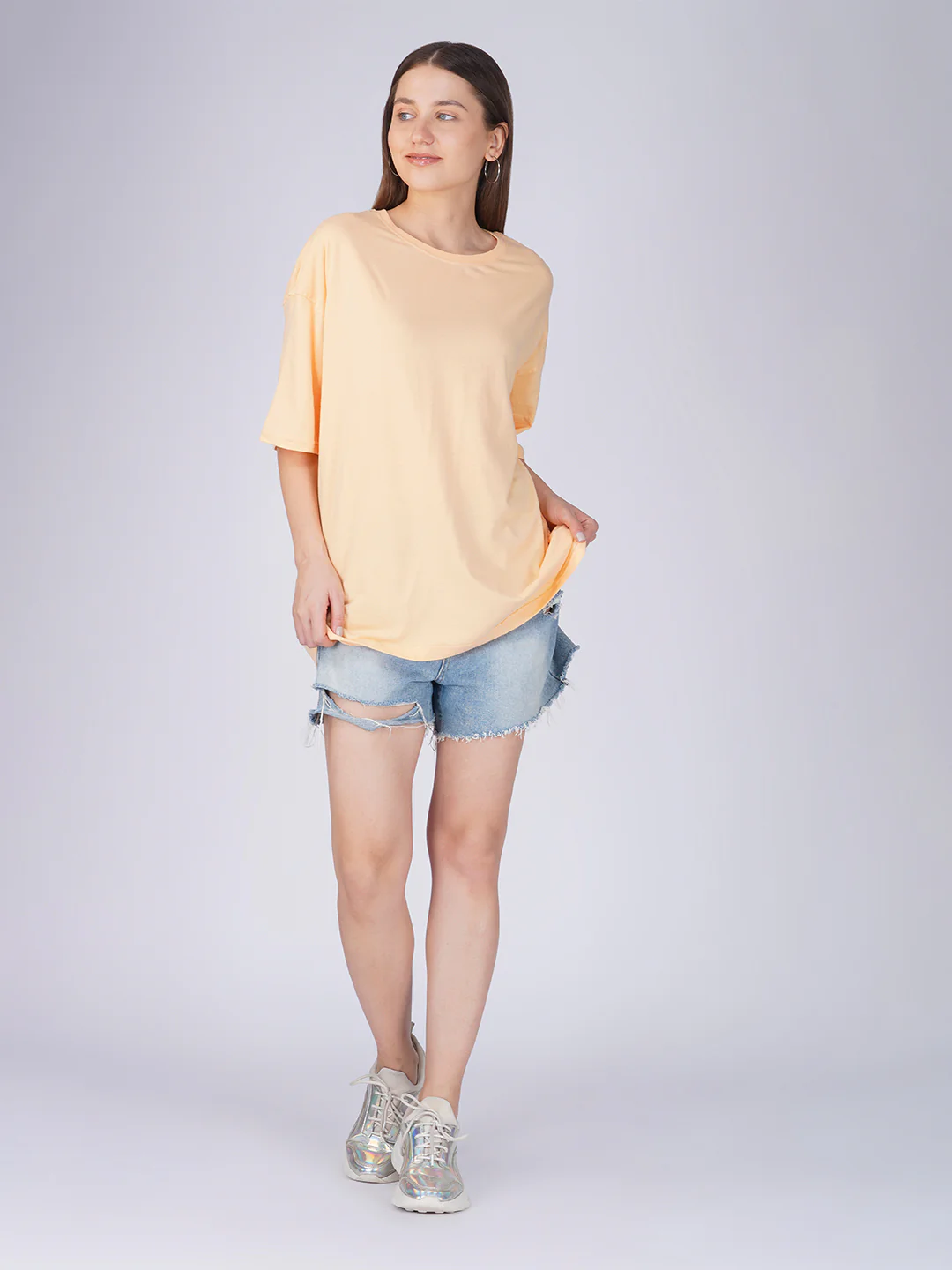 Plain Peach Buzz Women Oversized T-Shirt - Image 5