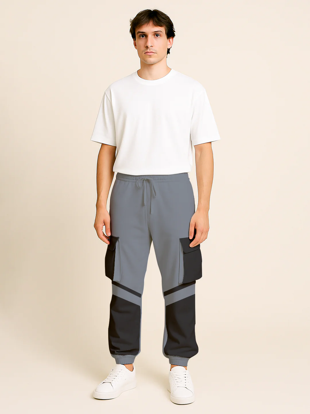 Maximus Oversized Cargo Pocket Joggers - Black & Grey - Image 2