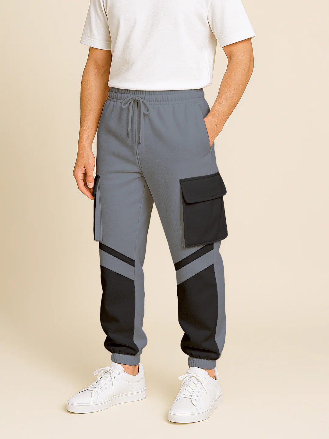 Maximus Oversized Cargo Pocket Joggers - Black & Grey - Image 4