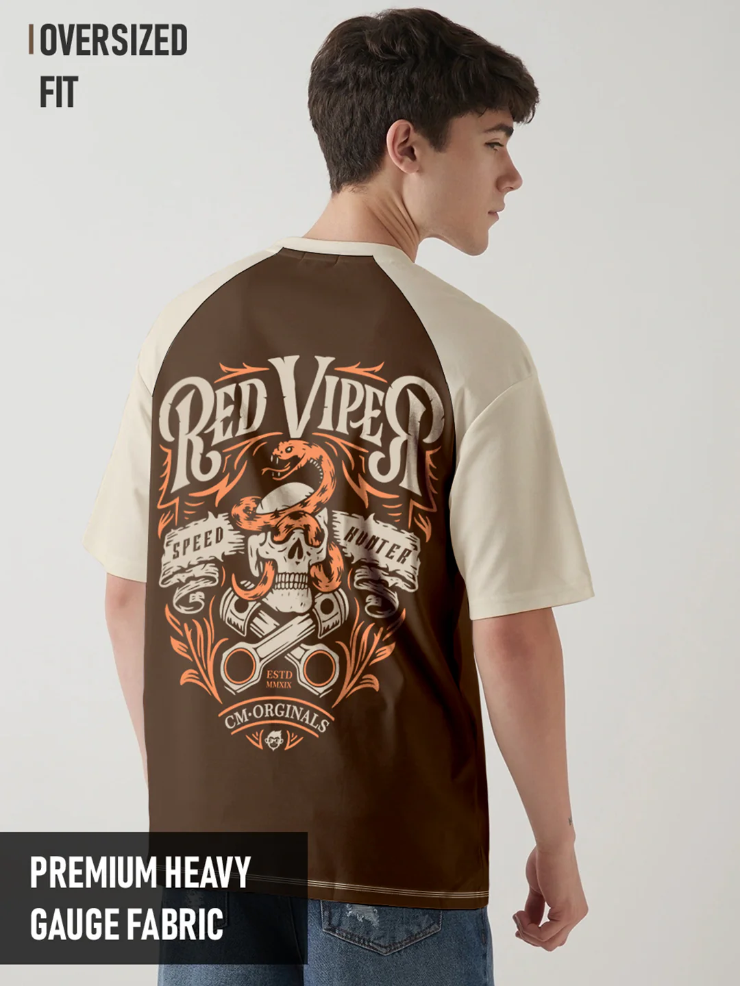 Red Viper Oversized T-Shirt - Beige & Brown