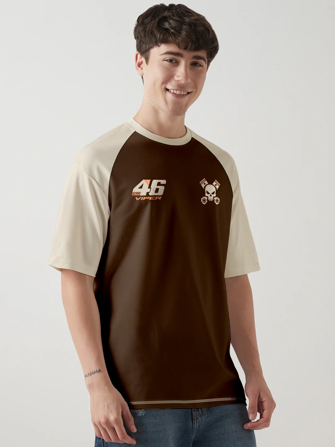Red Viper Oversized T-Shirt - Beige & Brown - Image 4