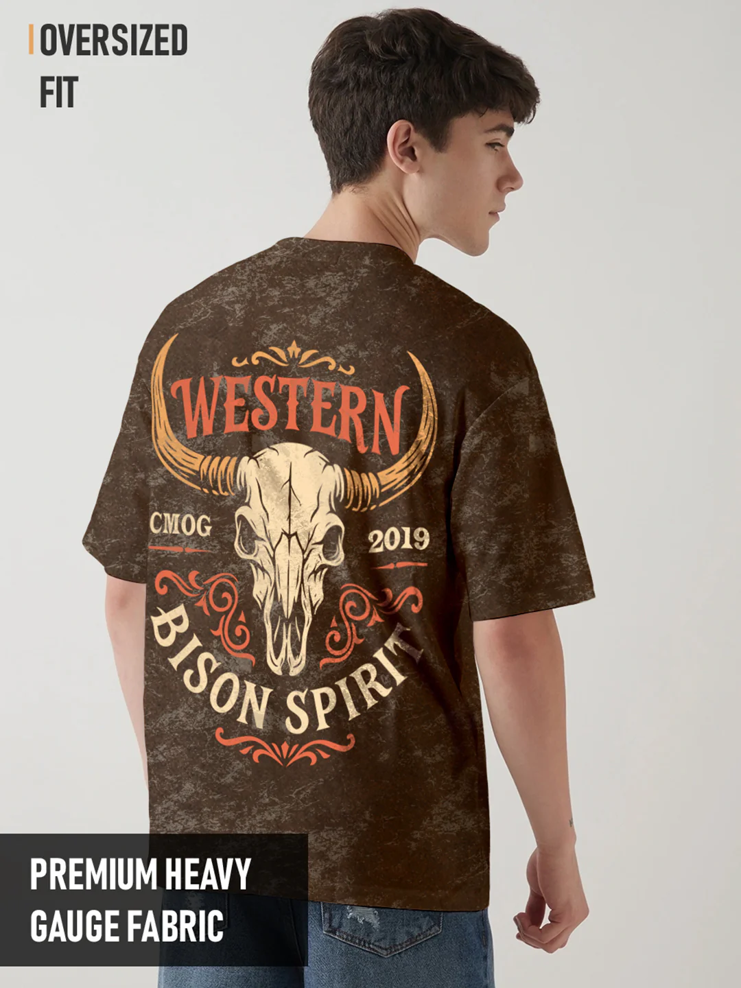 Western Spirit Acid Wash Oversized T-Shirt - Coffee Brown