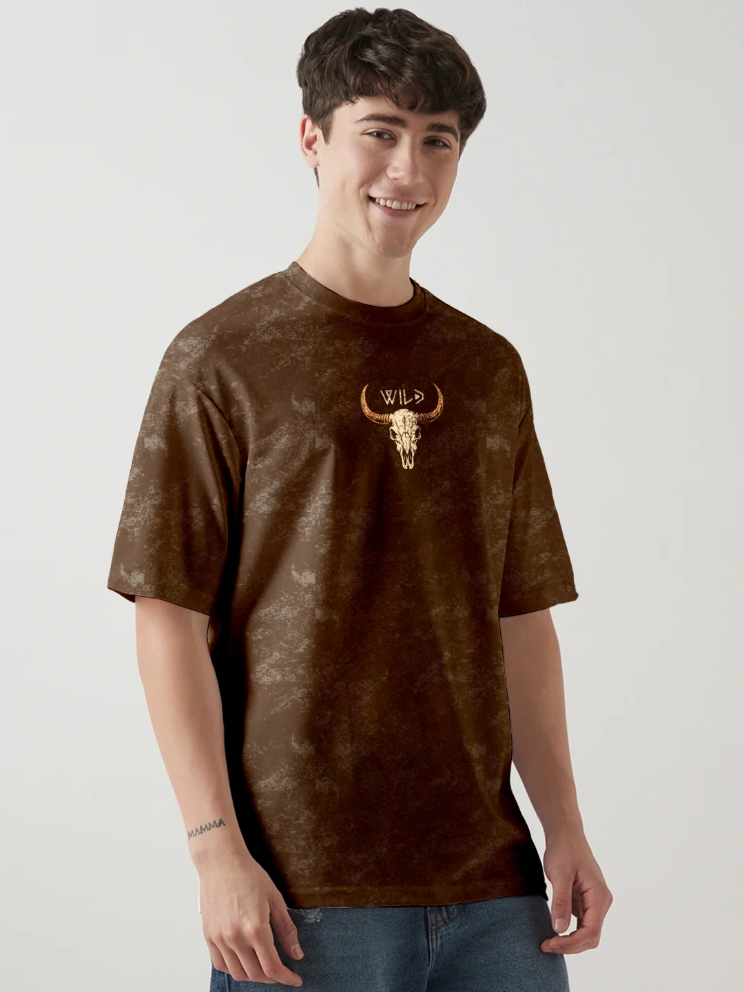 Western Spirit Acid Wash Oversized T-Shirt - Coffee Brown - Image 2