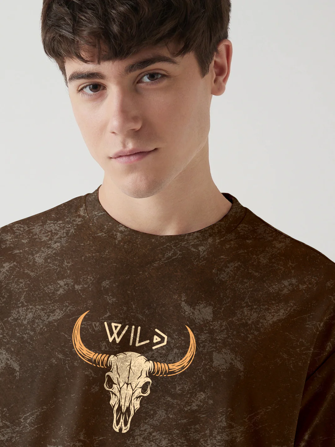 Western Spirit Acid Wash Oversized T-Shirt - Coffee Brown - Image 4