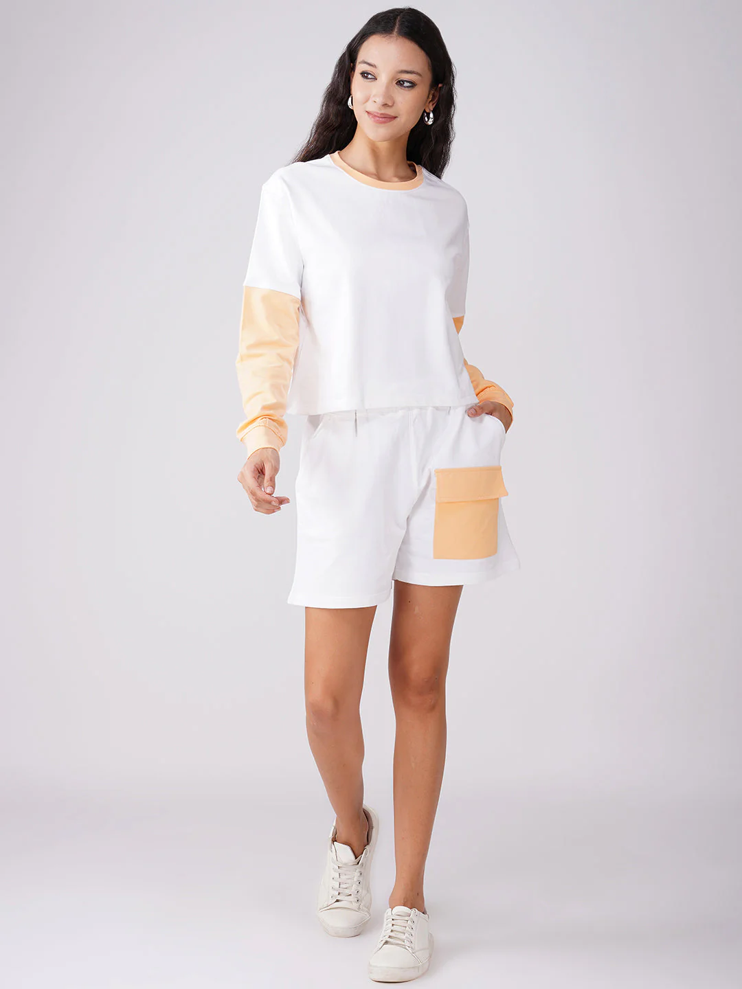 White with Apricot Coord with Shorts