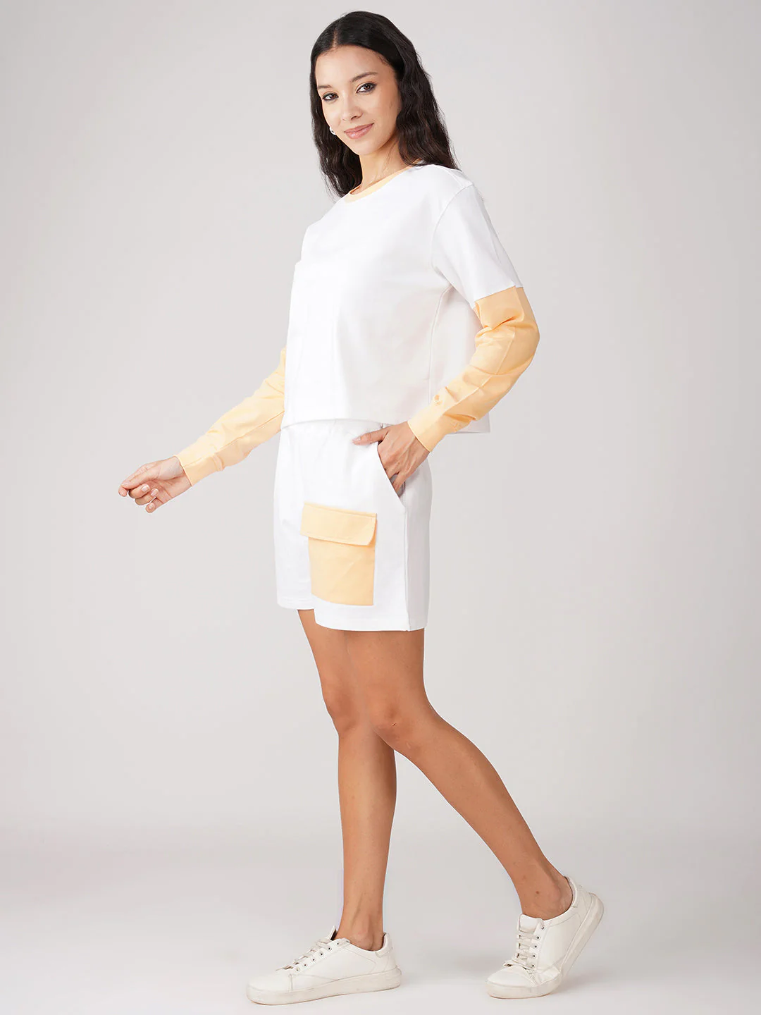 White with Apricot Coord with Shorts - Image 4