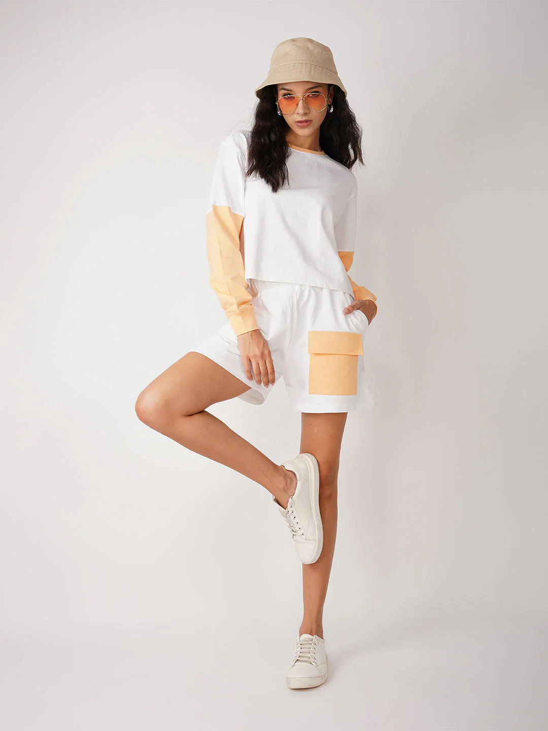 White with Apricot Coord with Shorts - Image 5