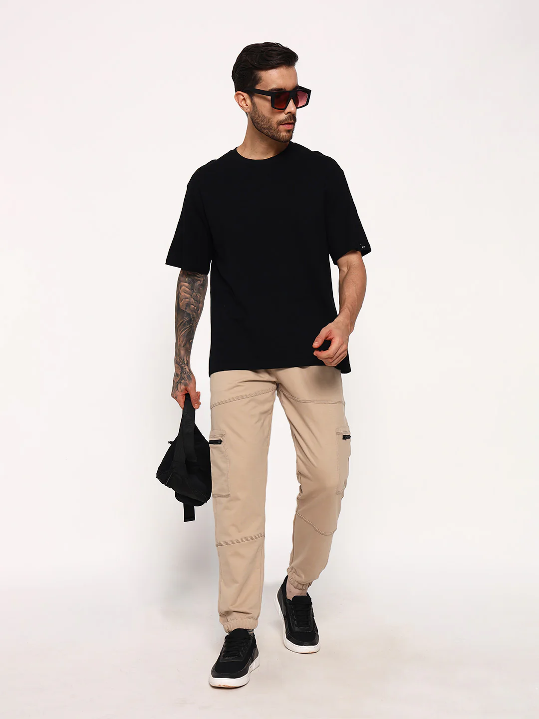 Hector Cuts Oversized Cargo Joggers - Beige - Image 5